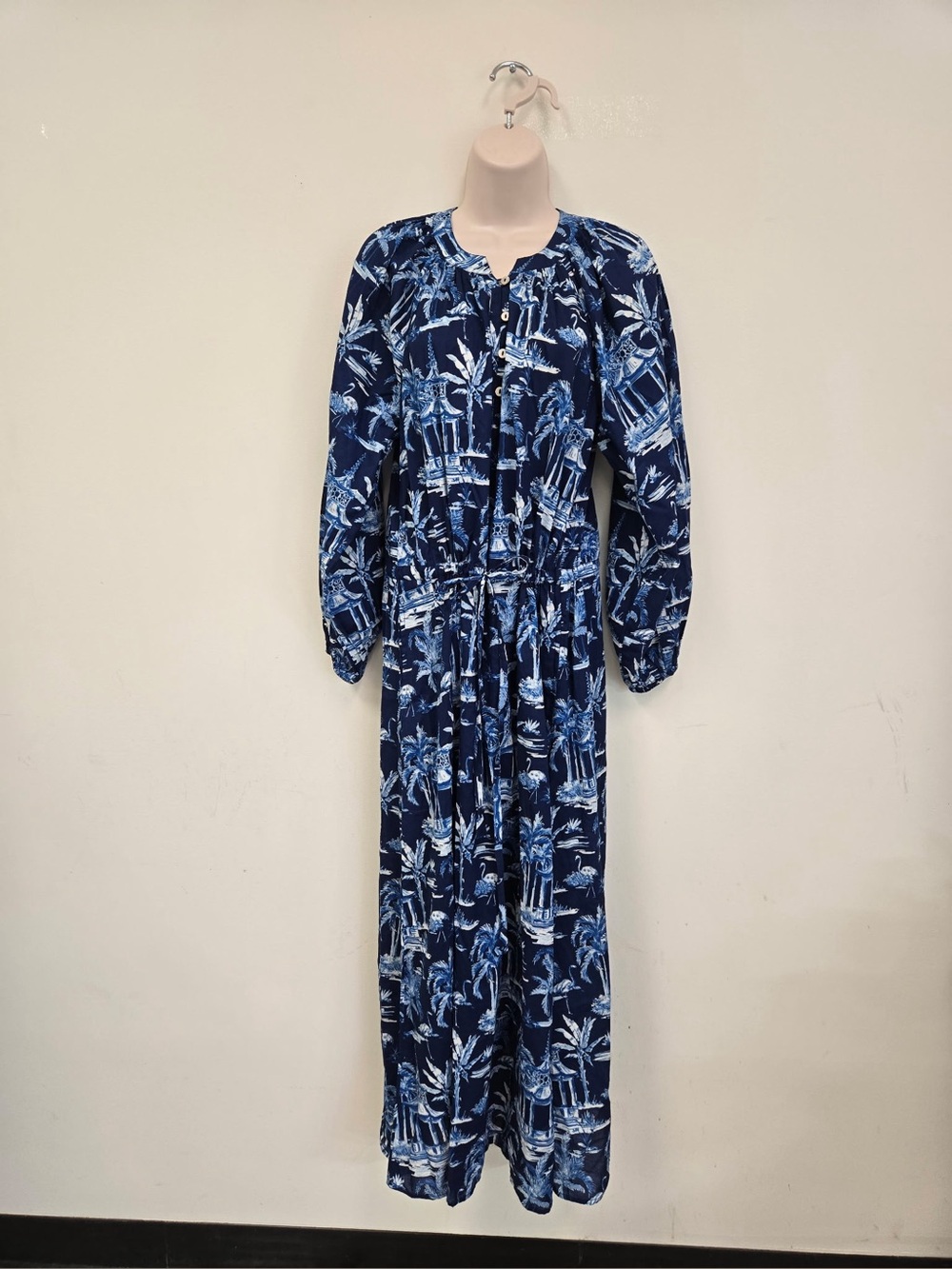 J. MCLAUGHLIN Blue Palm Print Ruffle Midi Dress Women’s XS Resort Coastal - Picture 3 of 12